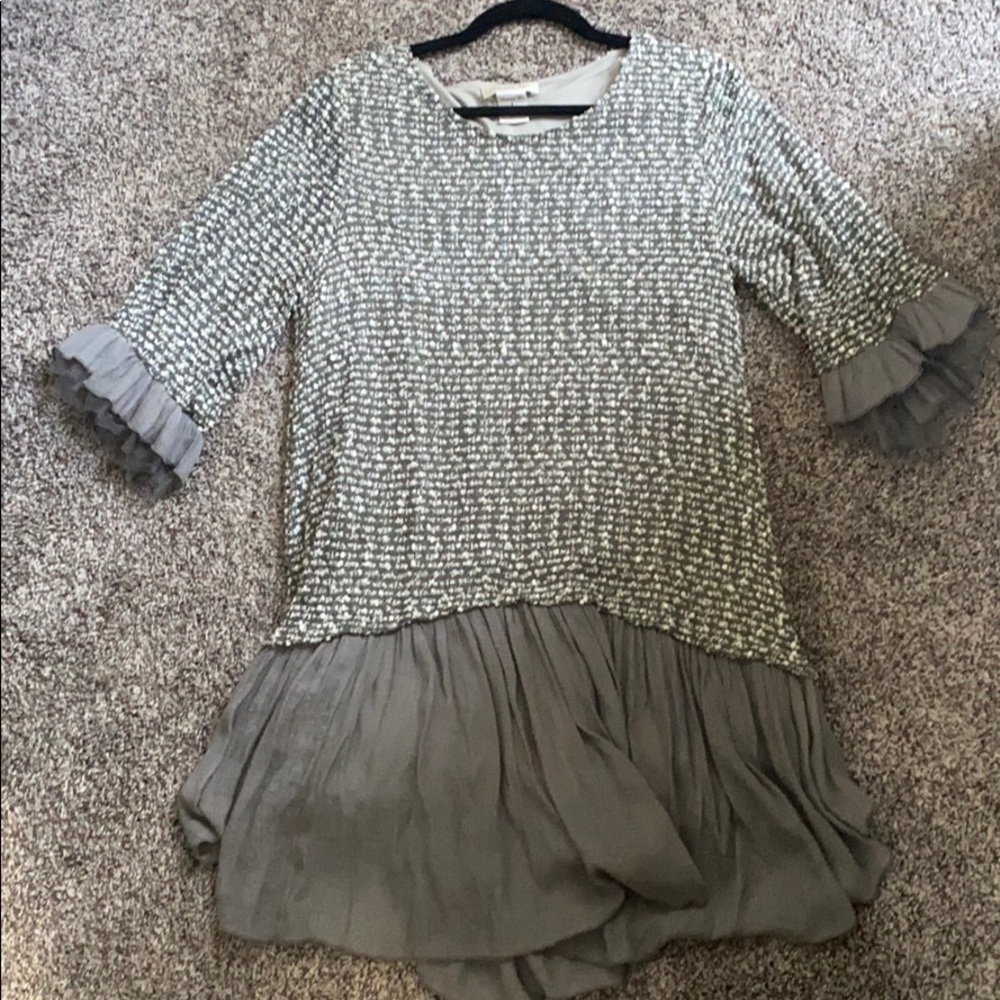 Grey and White Long Sleeve Top